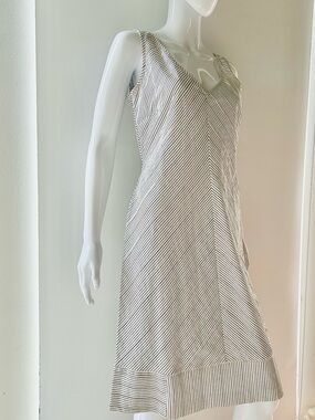Piazza Sempione Black and White Striped V-Neck A-line Midi Dress US 10 NWOT
